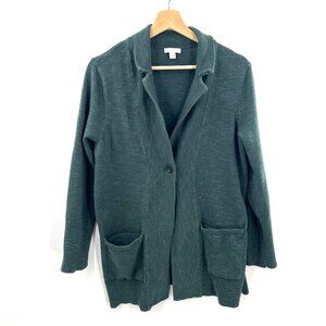 J. Jill textured sweater jacket cardigan dark teal cotton blend single button M